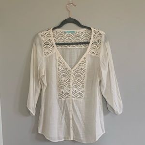 white lace button down top